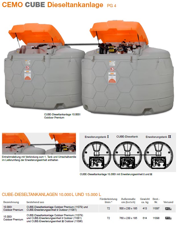 CEMO CUBE-Dieseltankanlage 10000 l Outdoor Premium - 11097