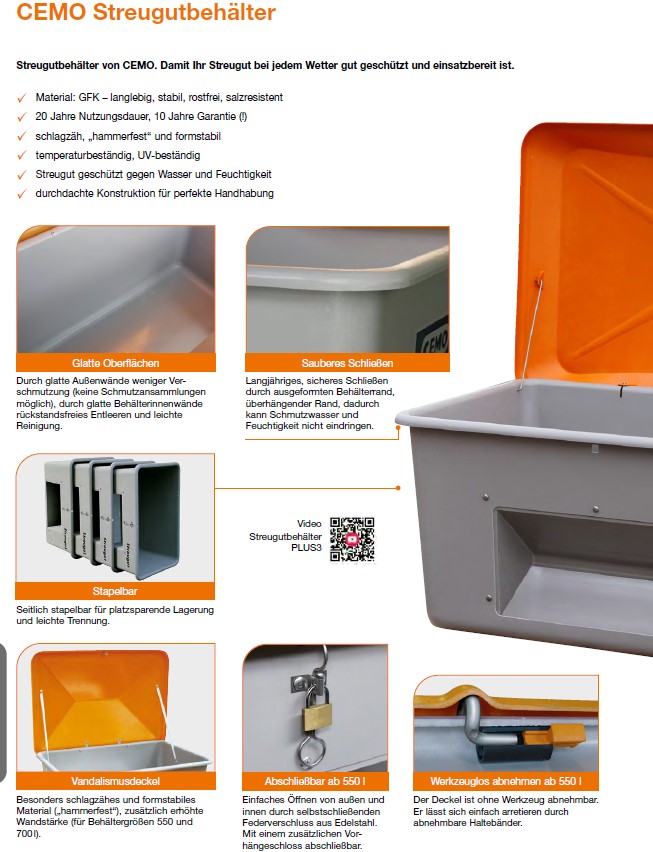 CEMO Streugutbehälter 2200 l, grau/orange - 7439