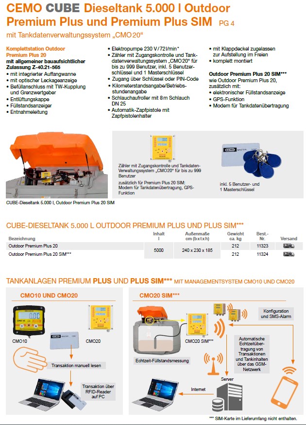 CEMO CUBE-Dieseltank 5000 l Outdoor Premium Plus 20 SIM - 11324