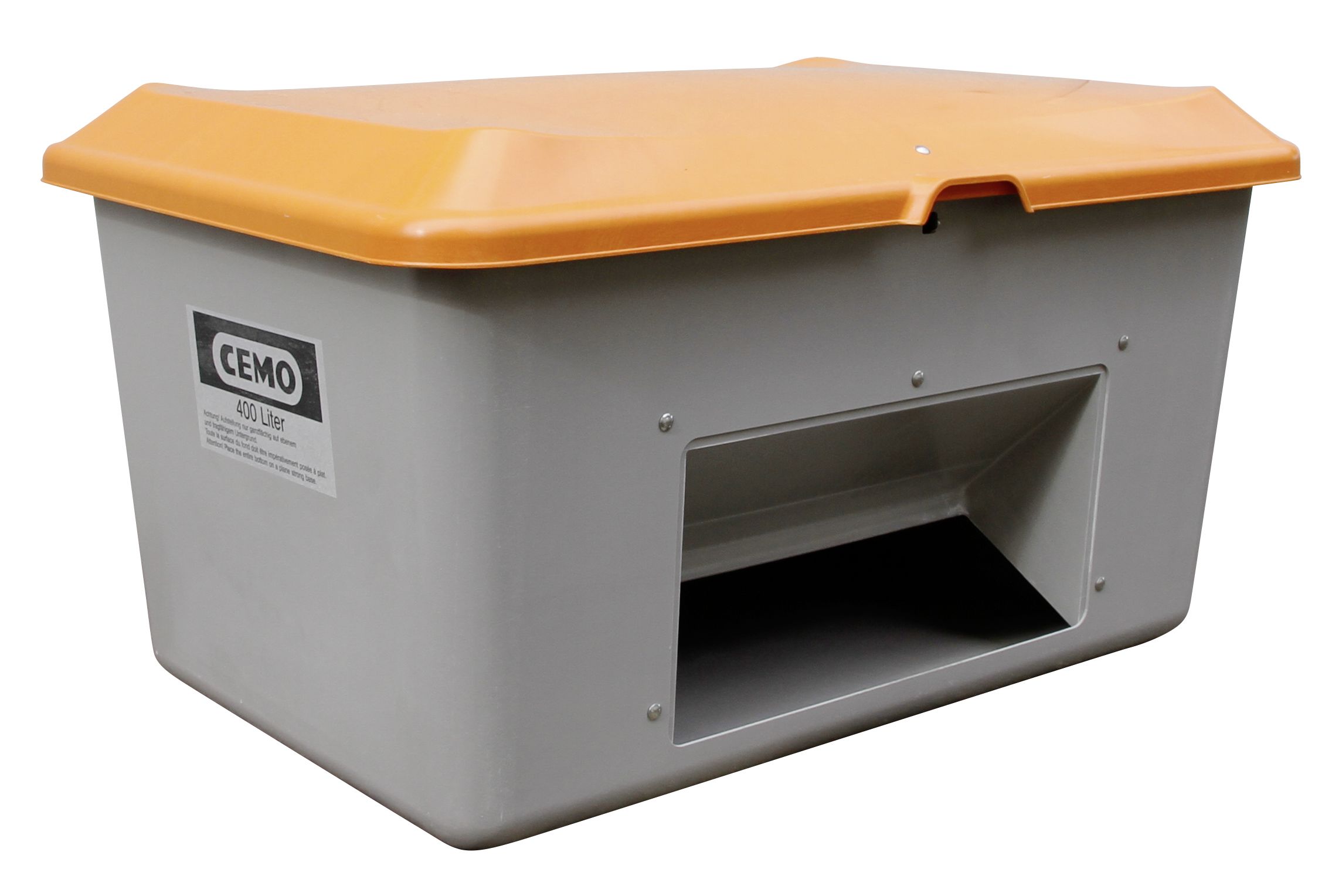CEMO GFK Streugutbehälter PLUS3, 400 l, grau/orange - 10570