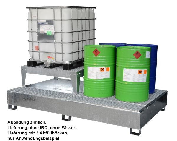 CEMO Stahl-IBC-Auffangwanne GS2a AB2, verzinkt, mit Abfüllfläche & 2 Abfüllböcke – 10860