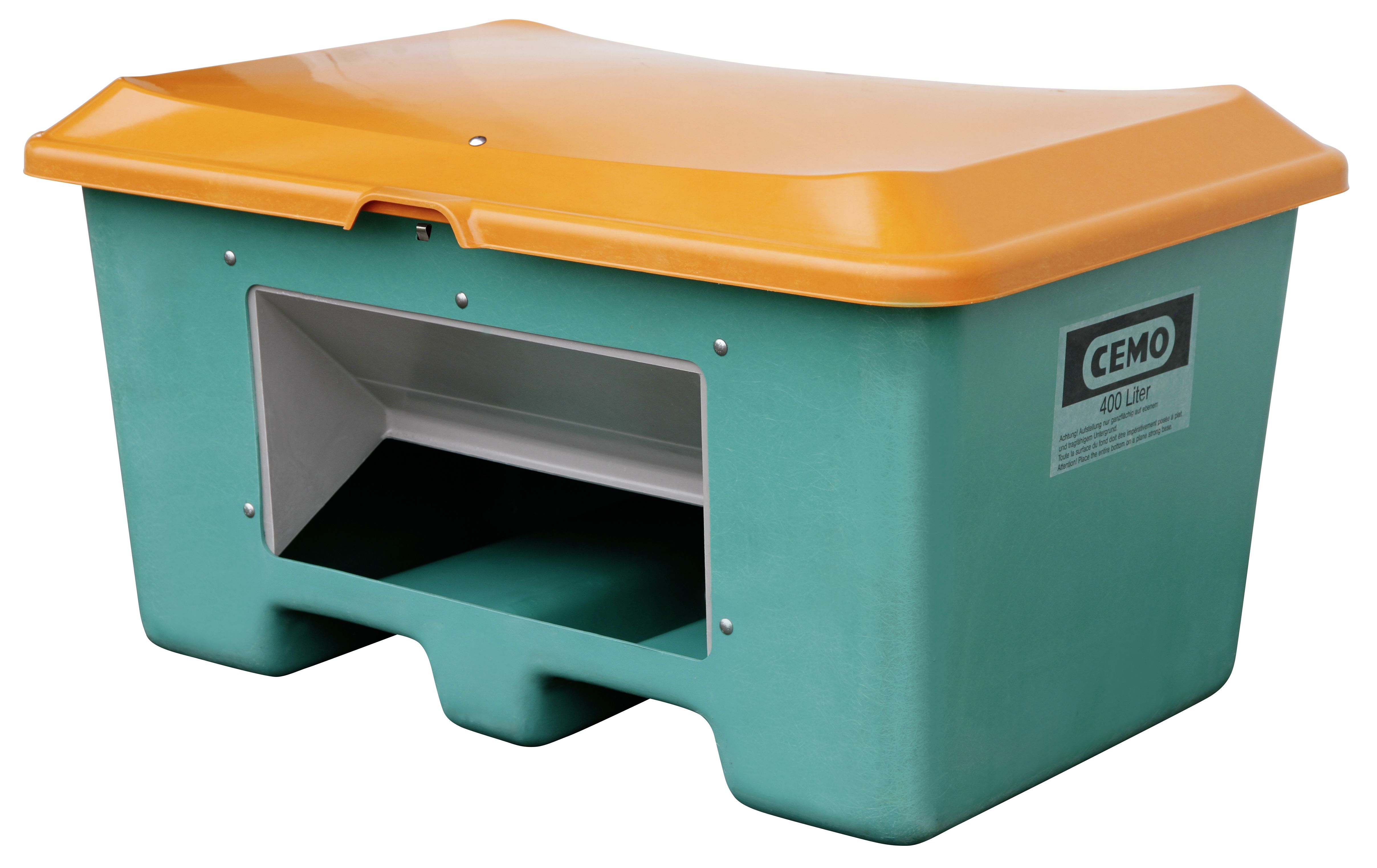 CEMO GFK Streugutbehälter PLUS3, 400 l, grün/orange - 10581