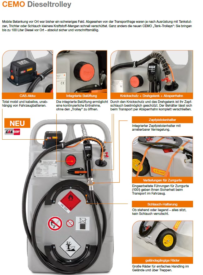 CEMO Dieseltrolley 100 l mit Handpumpe - 11101