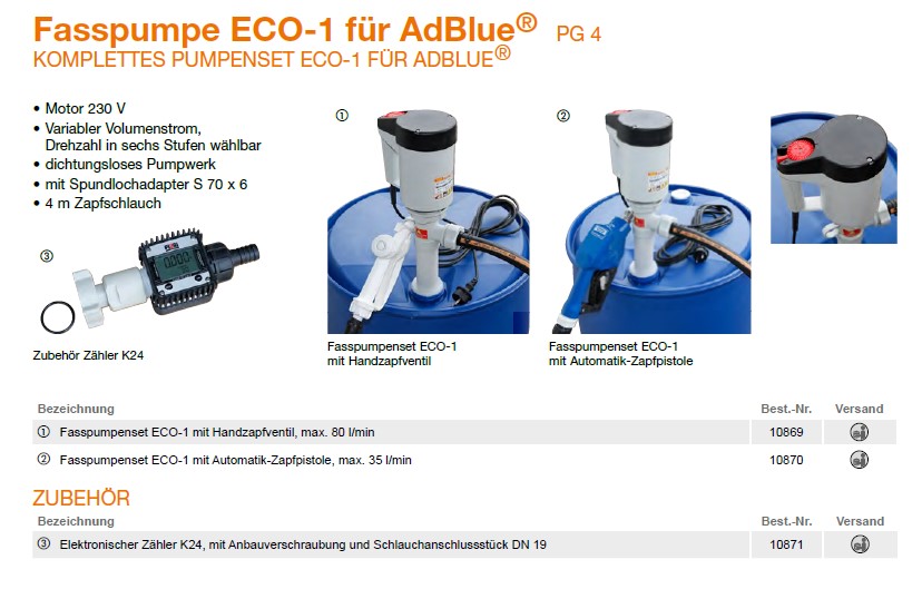 CEMO Fasspumpenset ECO-1, 230V, 35 l/min, für AdBlue® - 10870