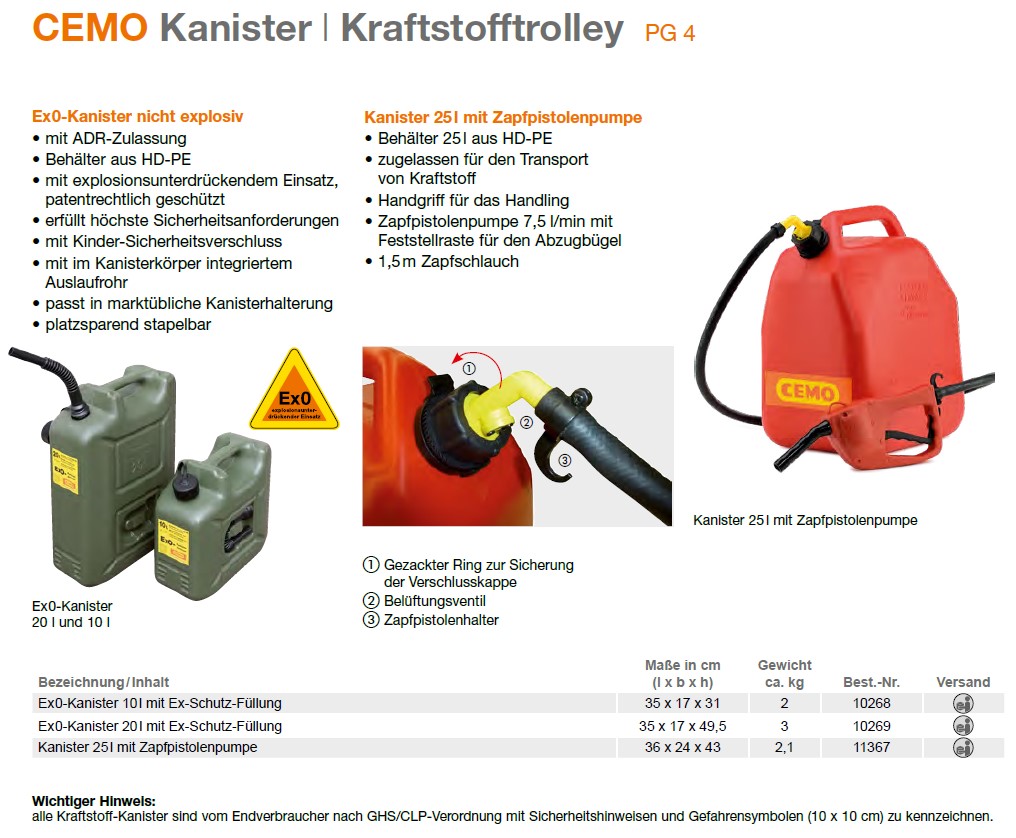 CEMO Ex0-Kanister 20 l mit Ex-Schutz-Füllung - 10269