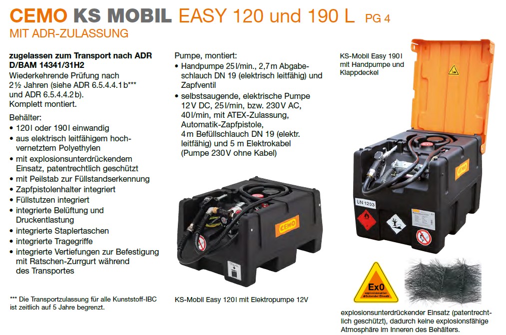 Elektropumpe CEMO, 4 m Anschlusskabel, 6 m Schlauch, Automatik