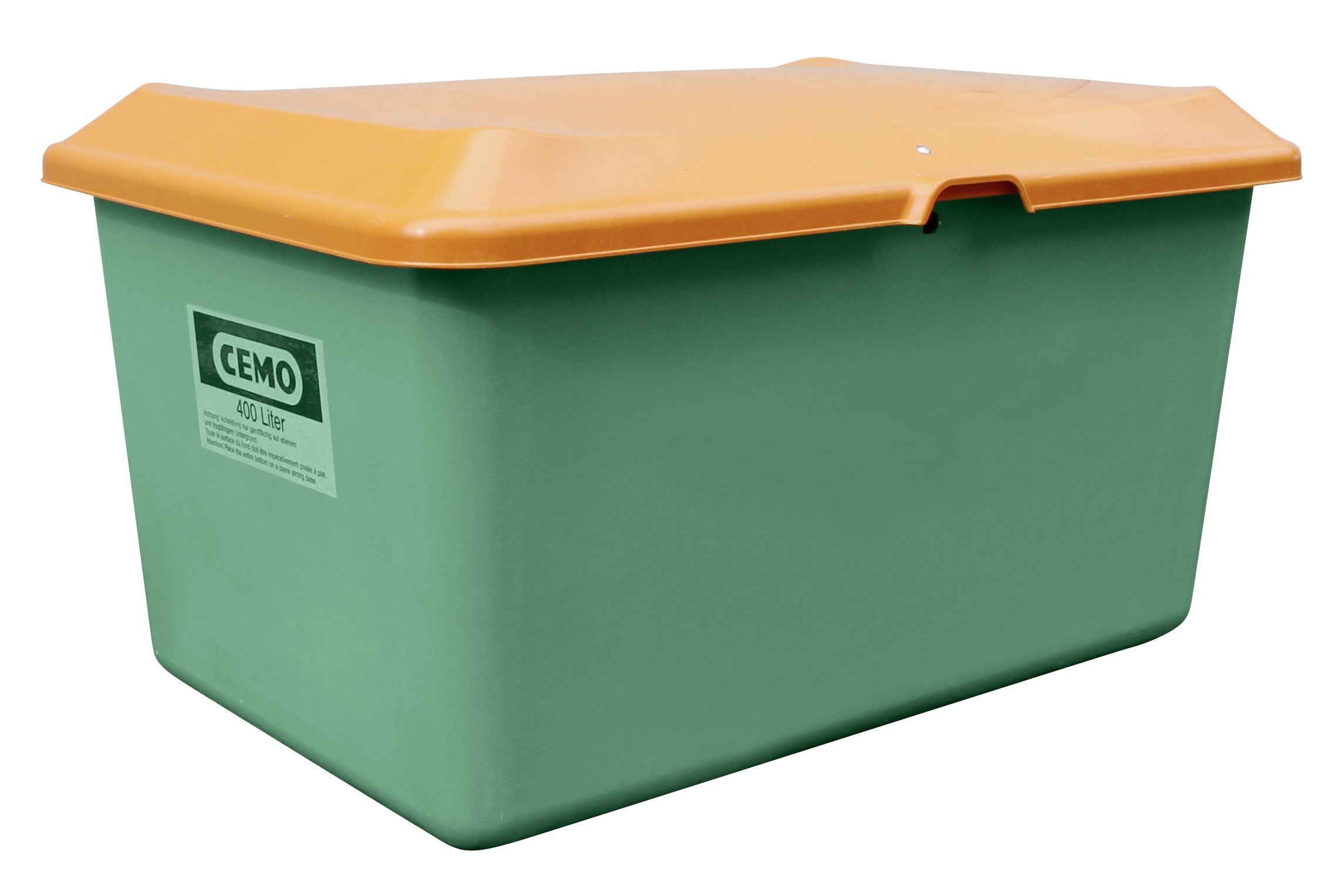 CEMO GFK Streugutbehälter PLUS3, 400 l, grün/orange - 10578