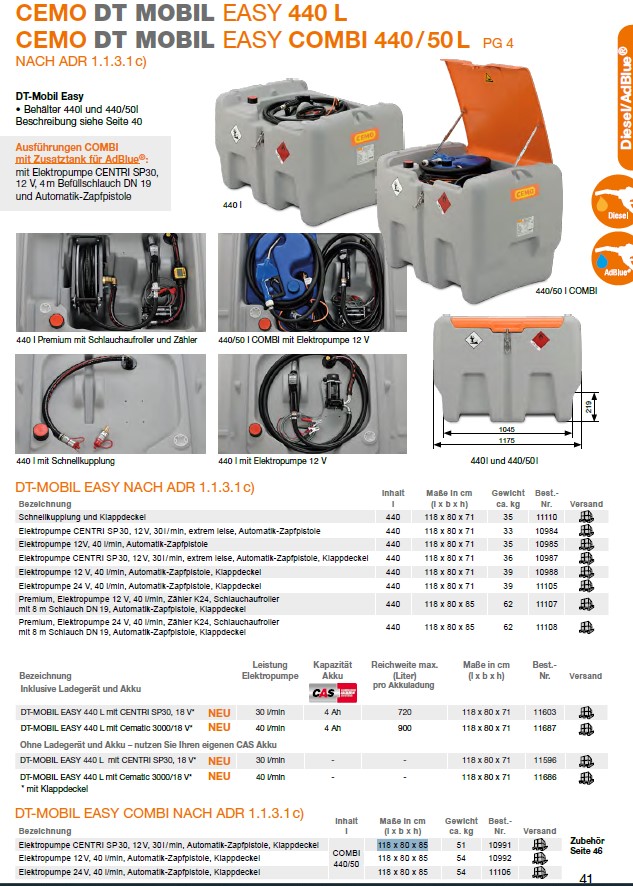 CEMO DT-Mobil Easy 440 l, 12V CENTRI SP 30, 30 l/min - 10984