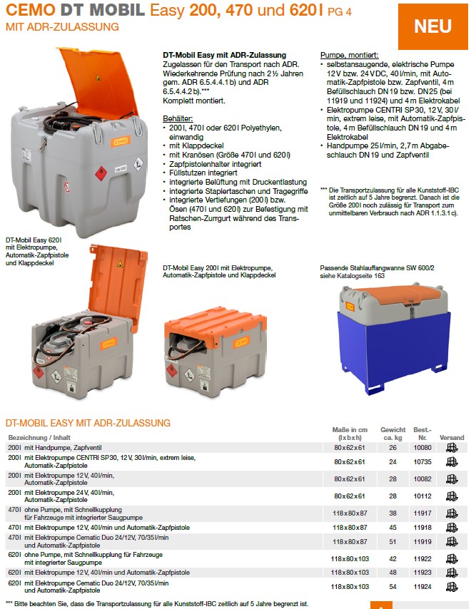 CEMO DT-Mobil Easy 620 l ADR, 18V Cematic 56/18, vorgerichtet für CAS-Akku – 11933