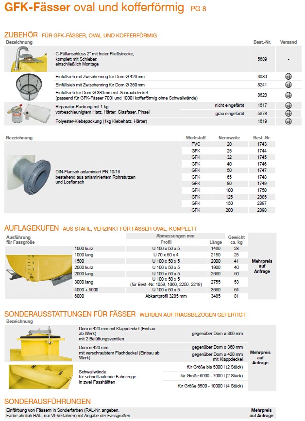 CEMO GFK-Fass, kofferförmig, 500 l kurz, Stahlkufen - 5944