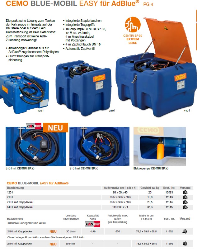 CEMO Blue-Mobil Easy 980 l, 12V Membranpumpe, 30 l/min - 10972