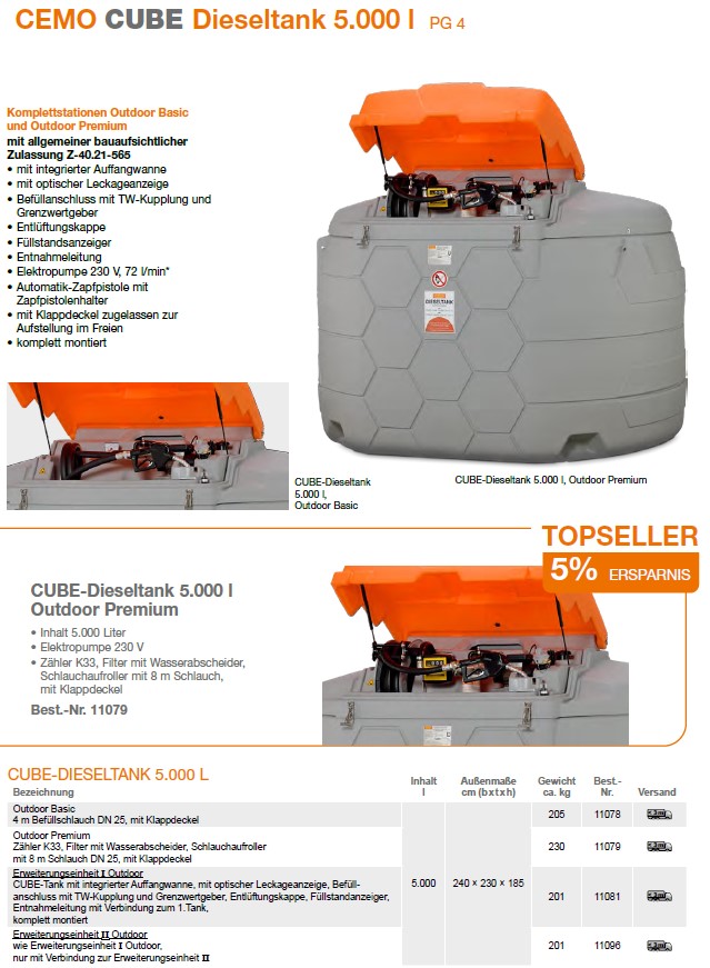 CEMO CUBE-Dieseltankanlage 10000 l Outdoor Premium - 11097