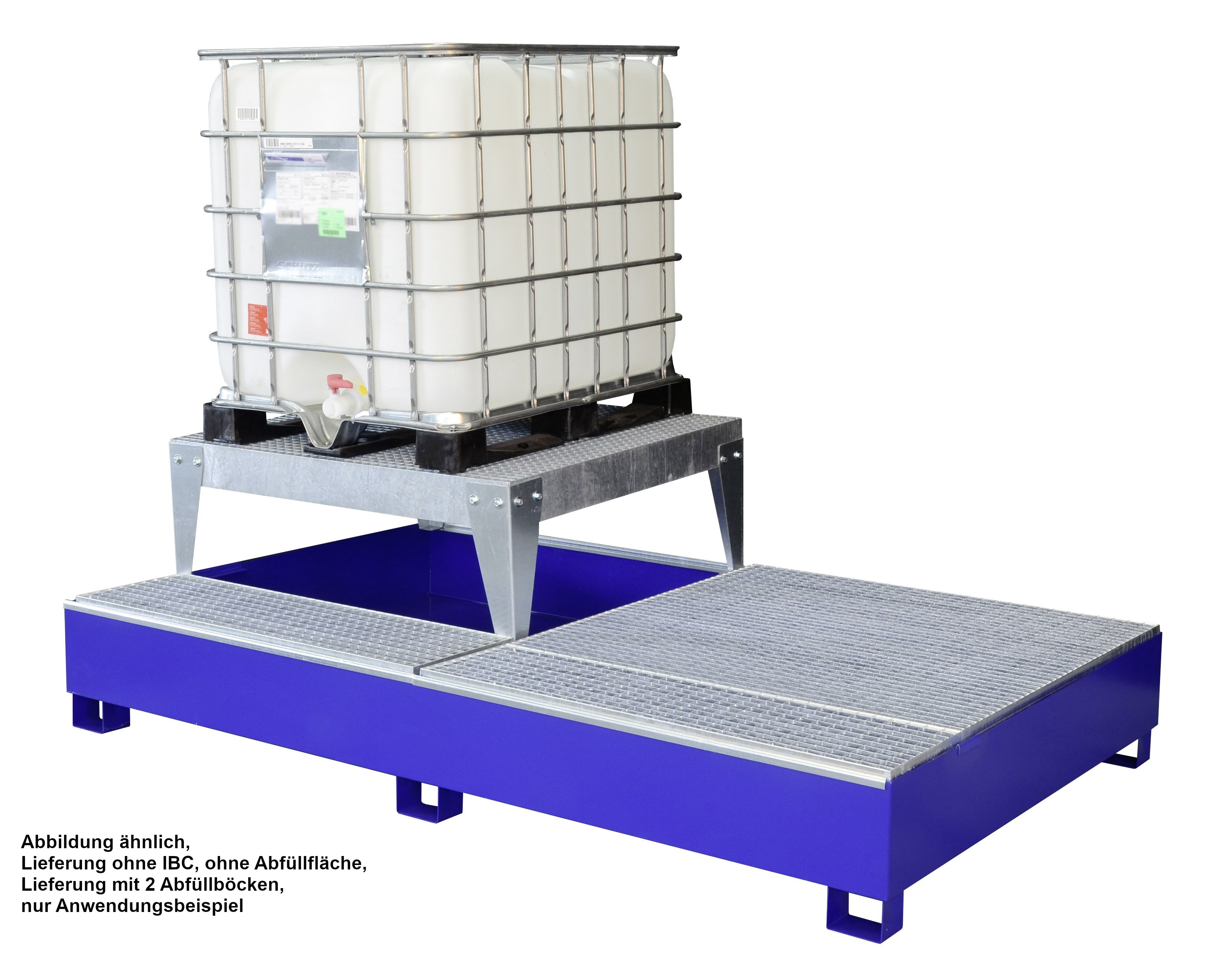 CEMO Stahl-IBC-Auffangwanne GS2 AB2, lackiert, mit 2 Abfüllböcke – 10857