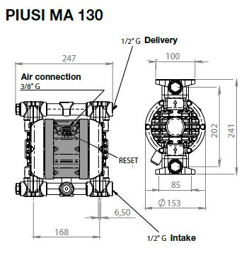 Zuwa ATEX-Druckluftmembranpumpe MA 130, 50 l/min - PMA20800