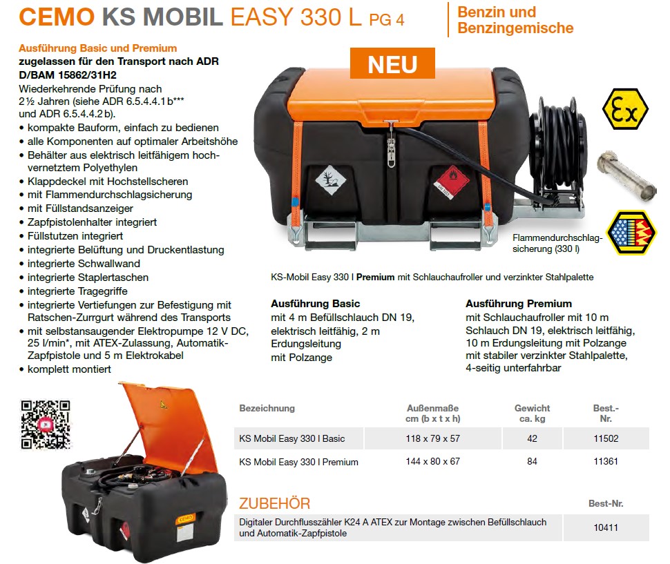 CEMO KS-Mobil Easy 330 l Premium, 12V Pumpe, 25 l/min, Klappdeckel, Schlauchtrommel - 11361