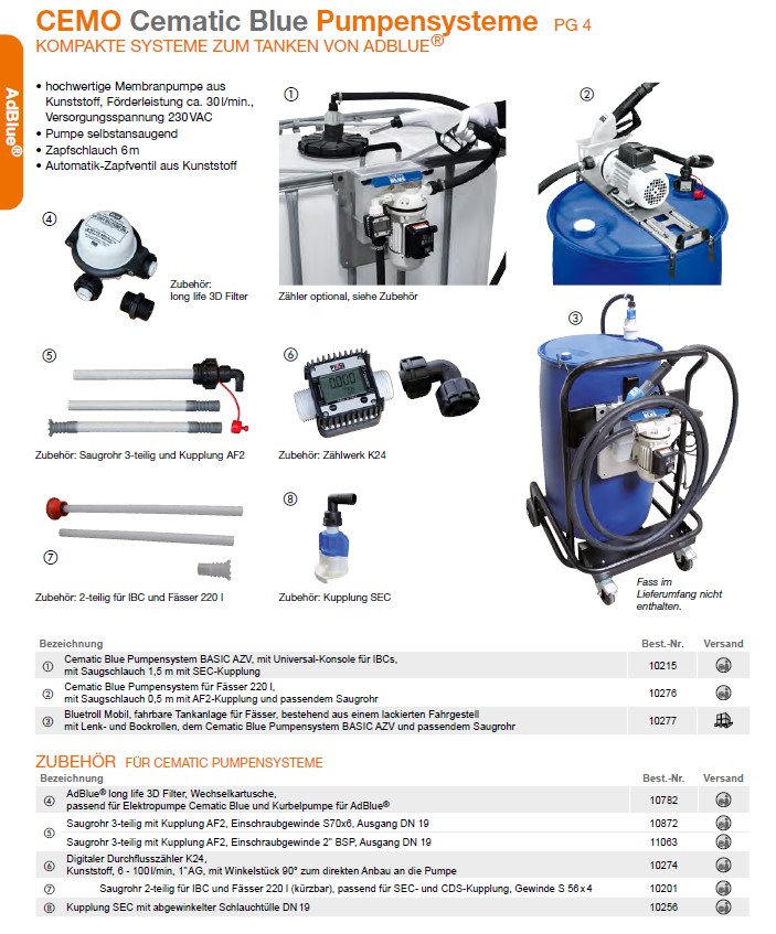 CEMO Cematic Blue Pumpensystem für 220 l Fässer - 10276