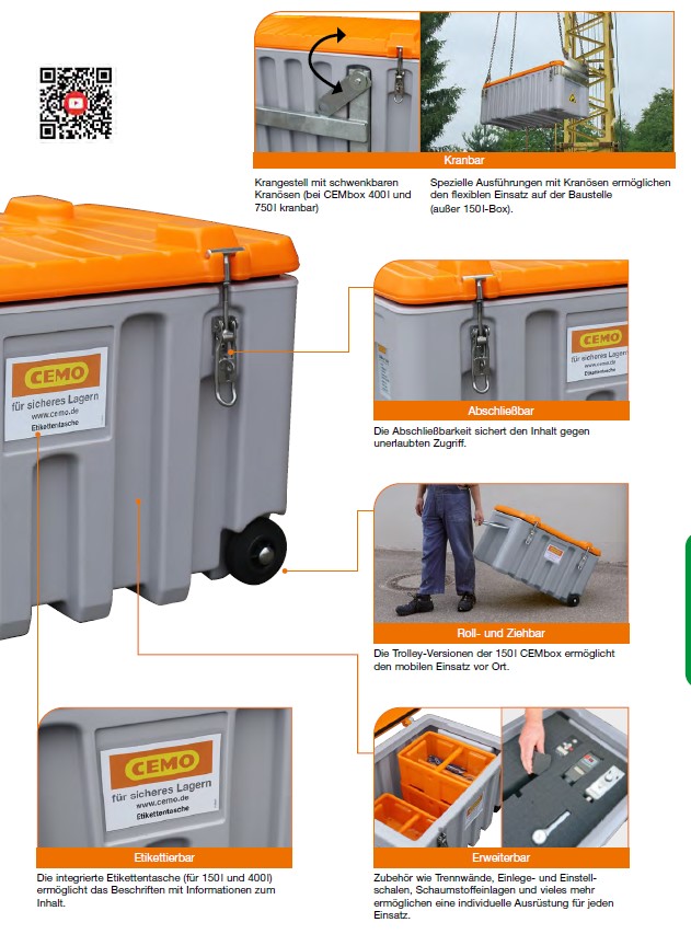 CEMO CEMbox 750 l, kranbar, grau/orange - 10337