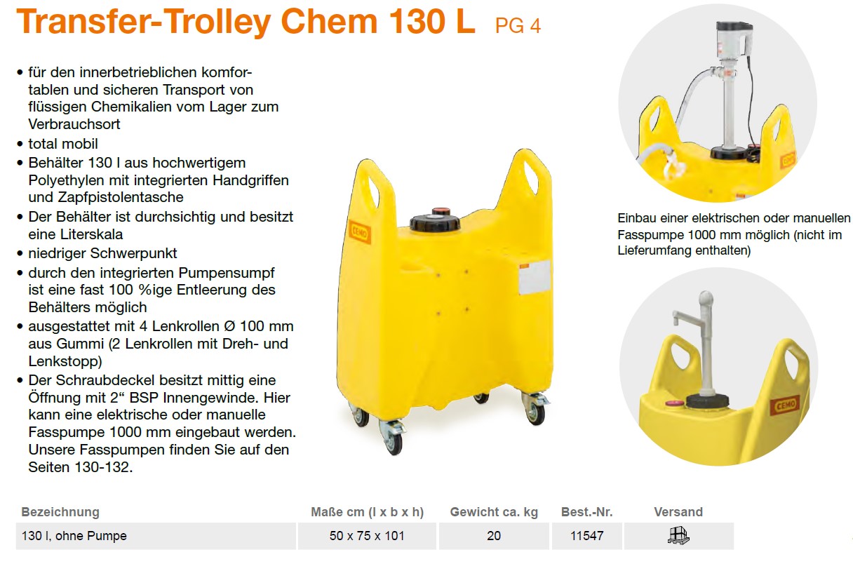 CEMO Transfer-Trolley Chem 130 l - 11547