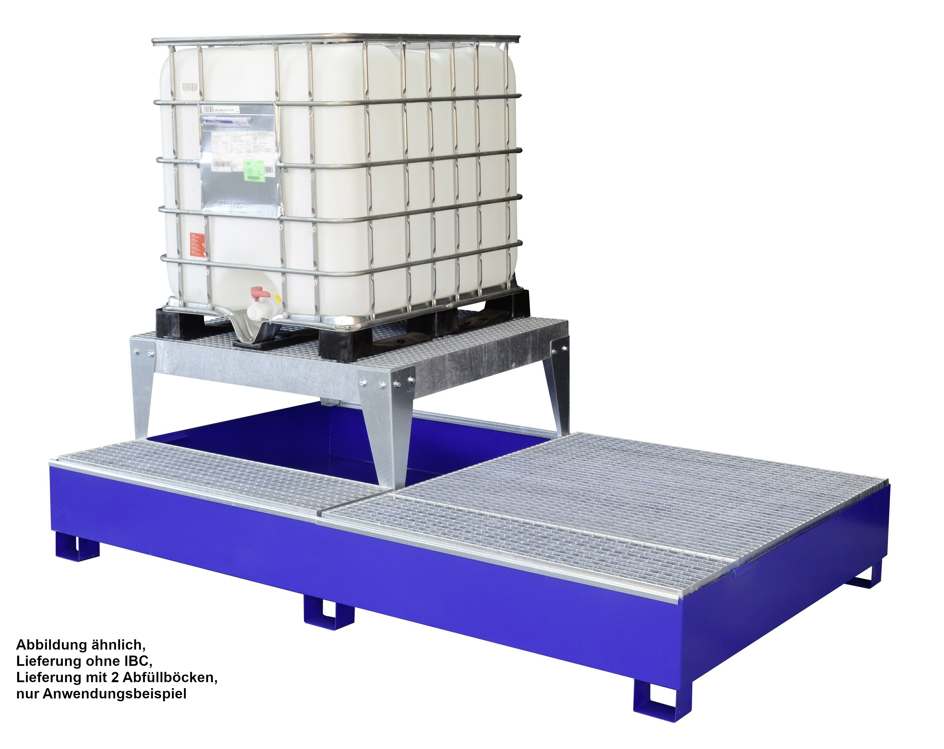 CEMO Stahl-IBC-Auffangwanne GS2a AB2, lackiert, mit Abfüllfläche & 2 Abfüllböcke – 10859